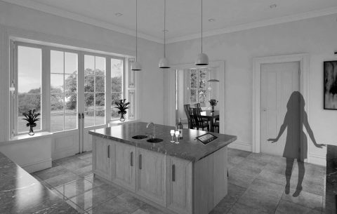 Upper Malone Road interior 3D rendering kitchen