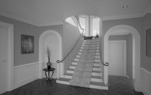 Upper Malone Road interior 3D rendering stairway